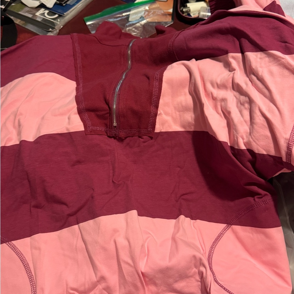Pink and Burgundy Striped Zip-Up Tennis Outfit - Picture 2 of 2